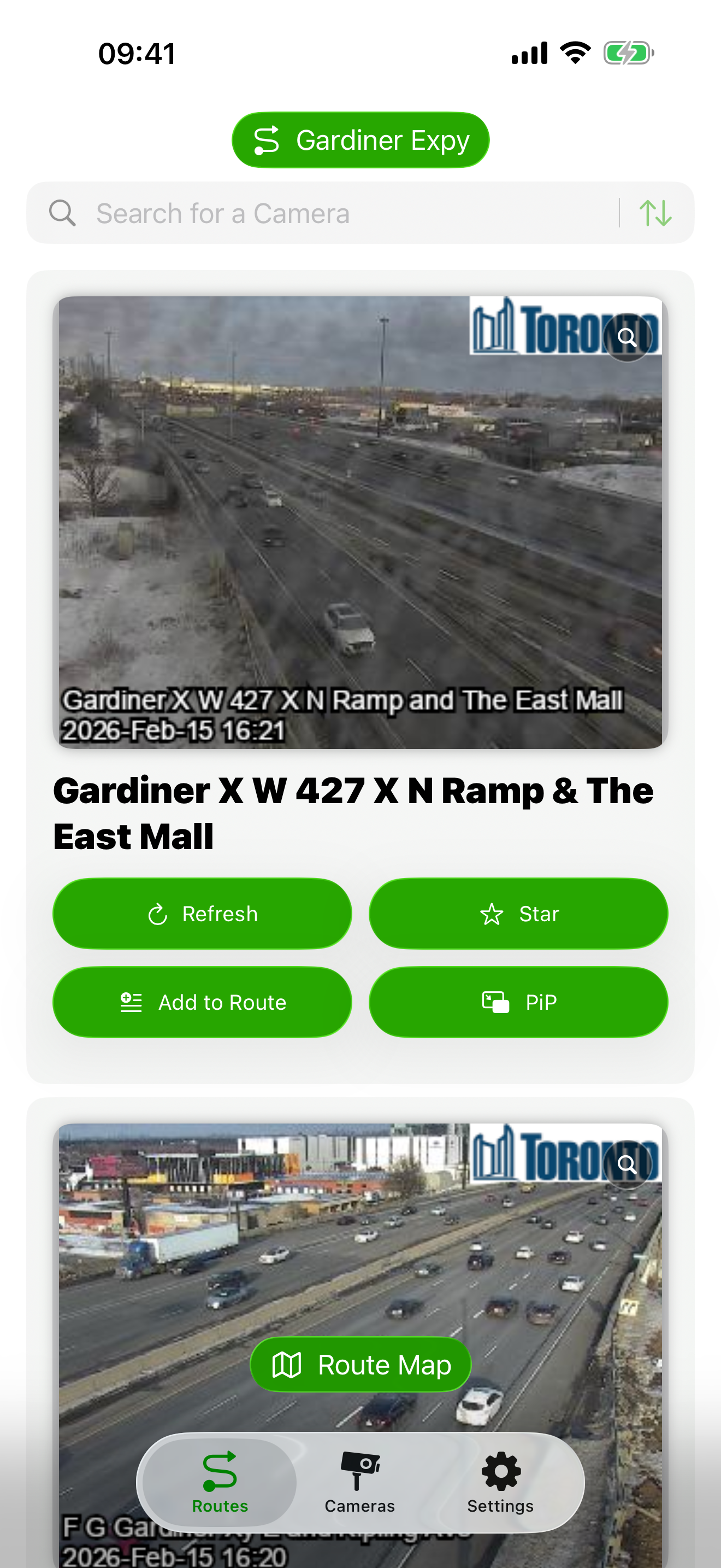Route list screenshot